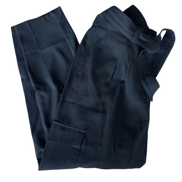 Nine West Rayon High Waist Pleated Tapered Cargo Pants in Black Size‎ Large EUC - Picture 6 of 12